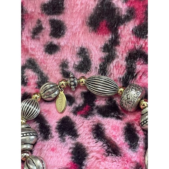 Season's Vintage Style Charmed‎ Gold Slate Silver Glass Beaded Stretch Bracelet - Picture 5 of 7